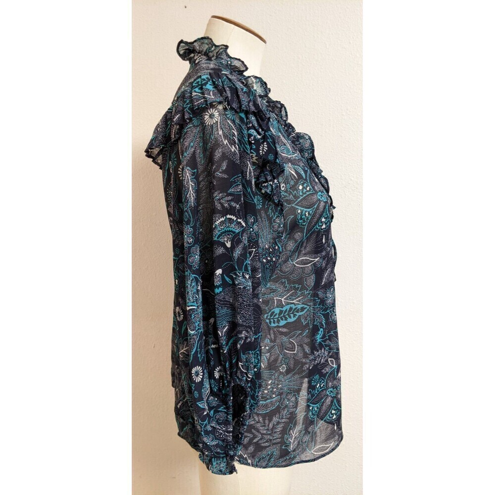 Women's ANTHROPOLOGIE Lace-Up Front Ruffle Trim Floral Print Beautiful Blouse SM - Picture 8 of 12